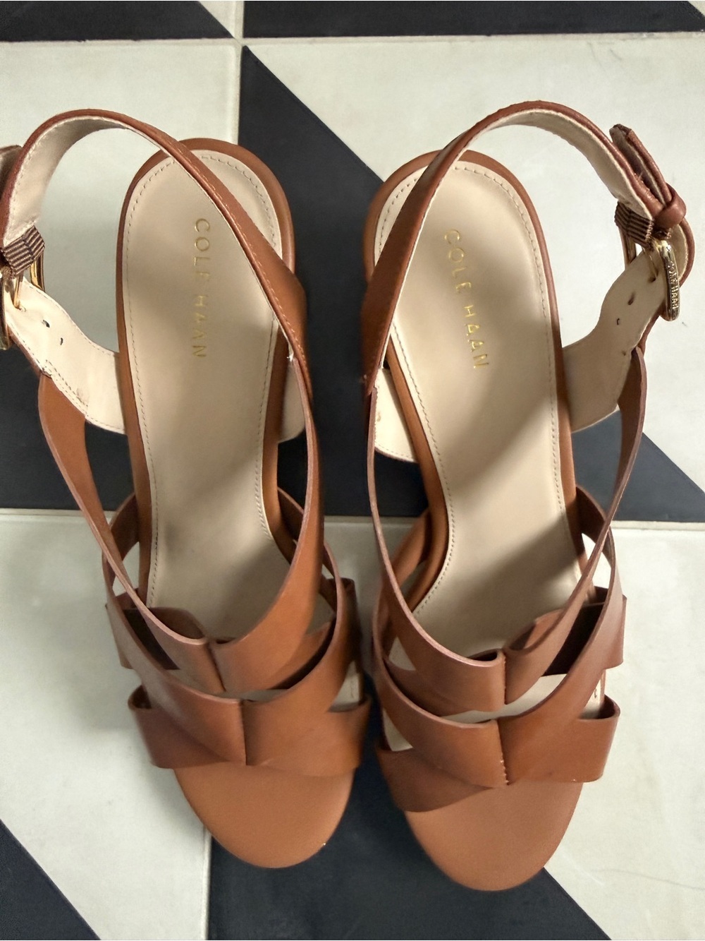 Cole Haan Cognac Strappy Block Heel Sandals - Picture 4 of 6